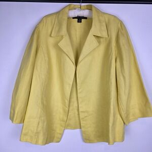 LINDA ALLARD ELLEN TRACY 100% Linen‎ Open Front Blazer Jacket Mustard Yellow I8
